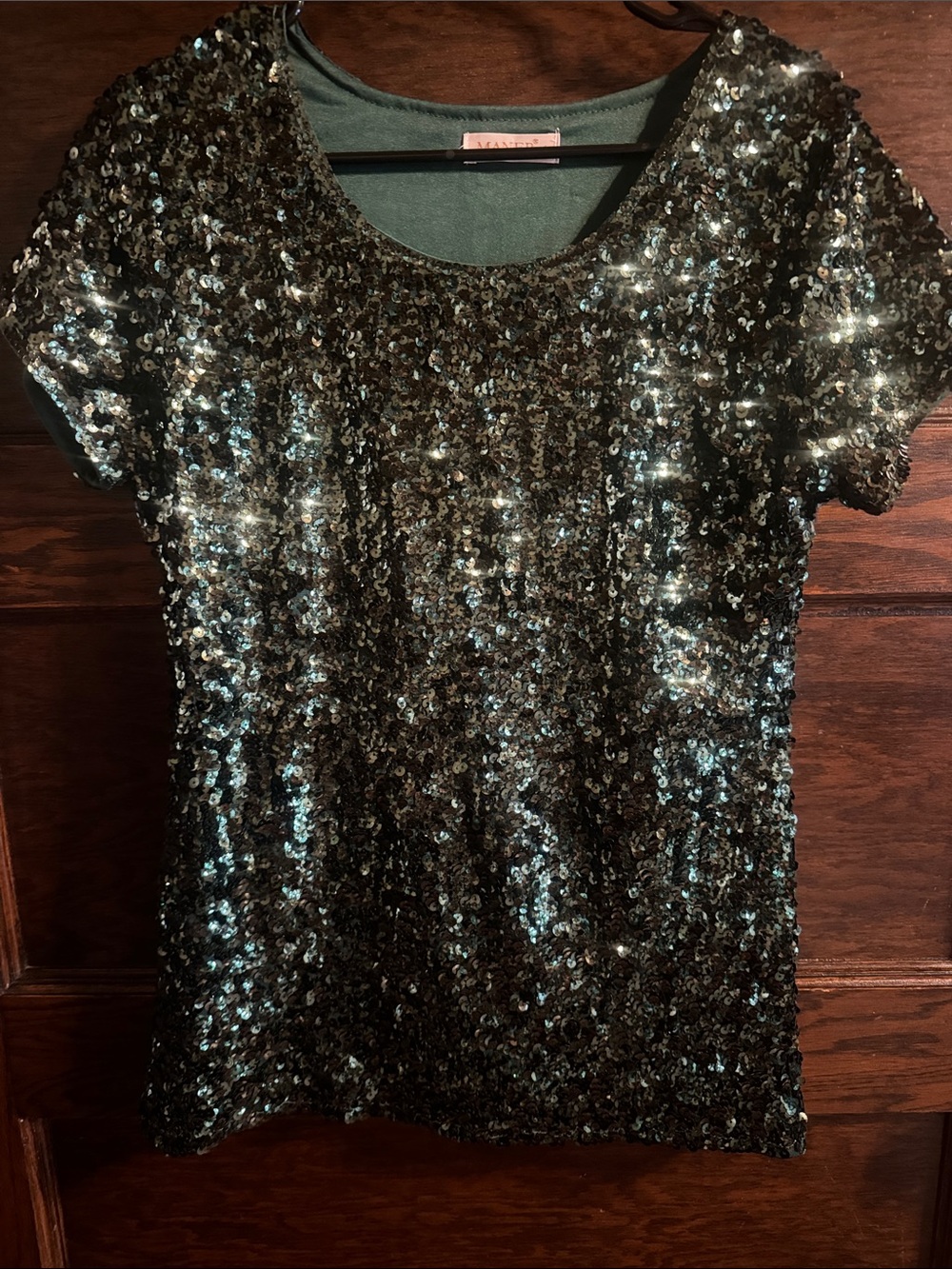 Sequin Short Sleeve Tee in Green by Maner
